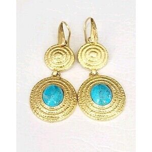 Bronzallure Earrings Turquoise Stone Made In Italy Gold Tone Signed B Designer